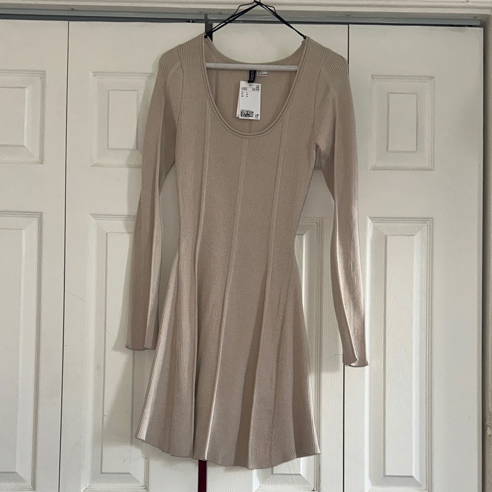 Divided Cream Long Sleeve Dress